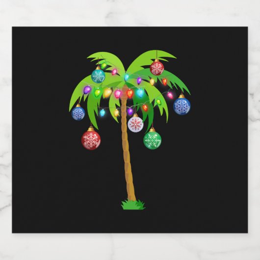 Palm Tree-kerstlampjes Funny Beach Summer Sparkling Wijnetiket (Enkel label)