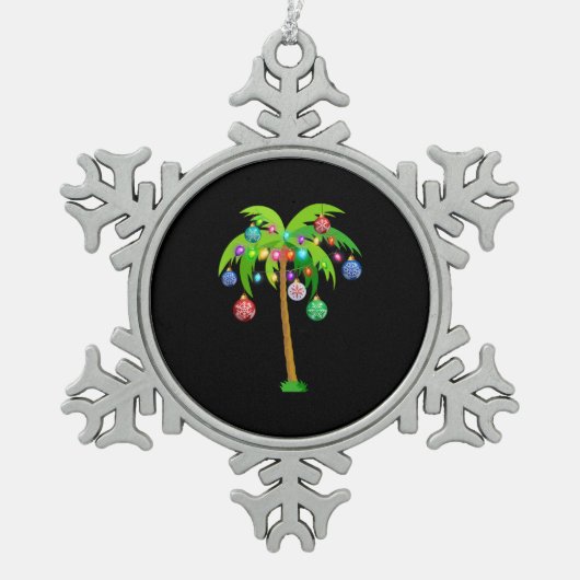 Palm Tree-kerstlampjes Funny Beach Summer Tin Sneeuwvlok Ornament (Voorkant)
