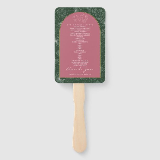 Palm Tree Leaf Pink & Green Wedding Program Handwaaier (Achterkant)