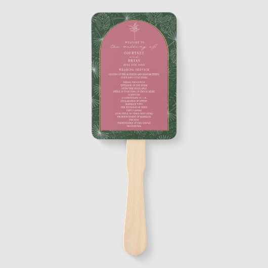 Palm Tree Leaf Pink & Green Wedding Program Handwaaier (Voorkant)