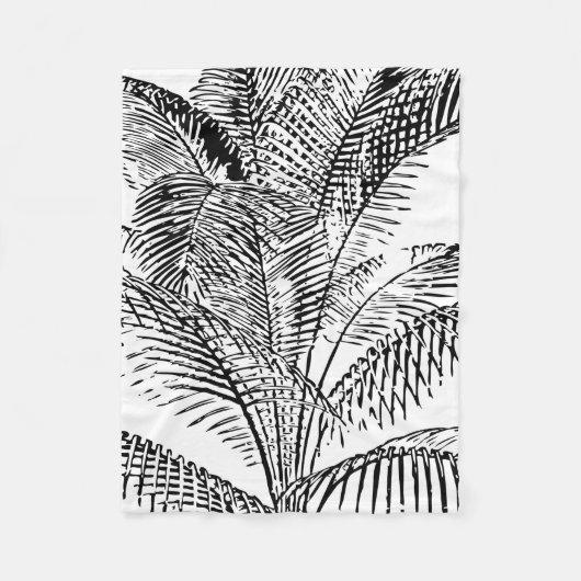 Palm Tree Leaves Black & White Abstract Pattern Fleece Deken (Voorkant)
