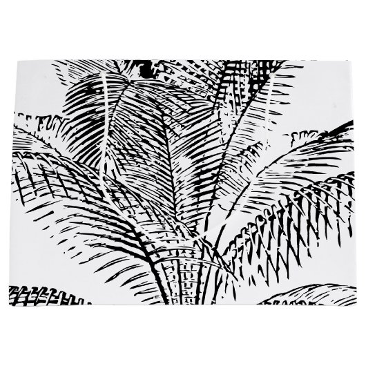 Palm Tree Leaves Black & White Abstract Pattern Groot Cadeauzakje (Voorkant)