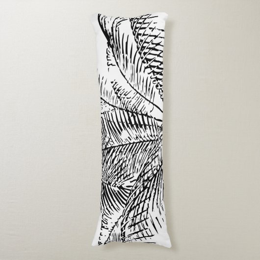 Palm Tree Leaves Black & White Abstract Pattern Lichaamskussen (Voorkant Verticaal)