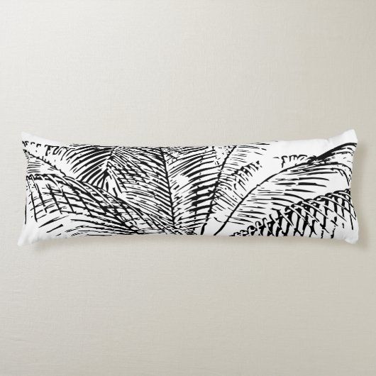 Palm Tree Leaves Black & White Abstract Pattern Lichaamskussen (Voorkant)