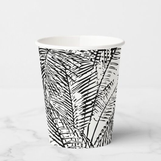 Palm Tree Leaves Black & White Abstract Pattern Papieren Bekers (Links)