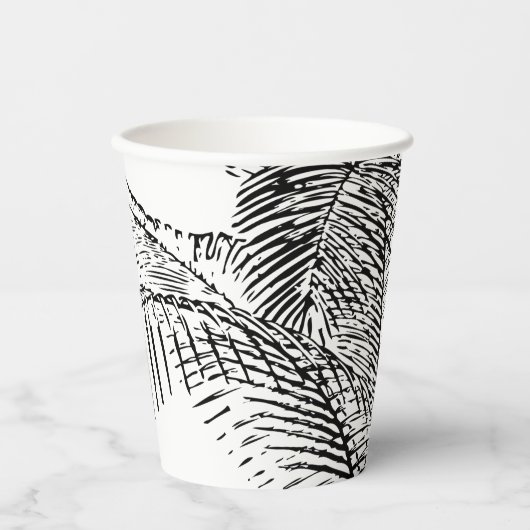 Palm Tree Leaves Black & White Abstract Pattern Papieren Bekers (Voorkant)