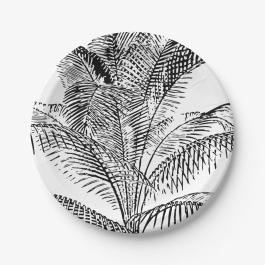 Palm Tree Leaves Black & White Abstract Pattern Papieren Bordje (Voorkant)