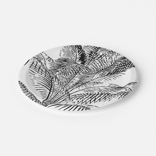 Palm Tree Leaves Black & White Abstract Pattern Papieren Bordje (Gekanteld)