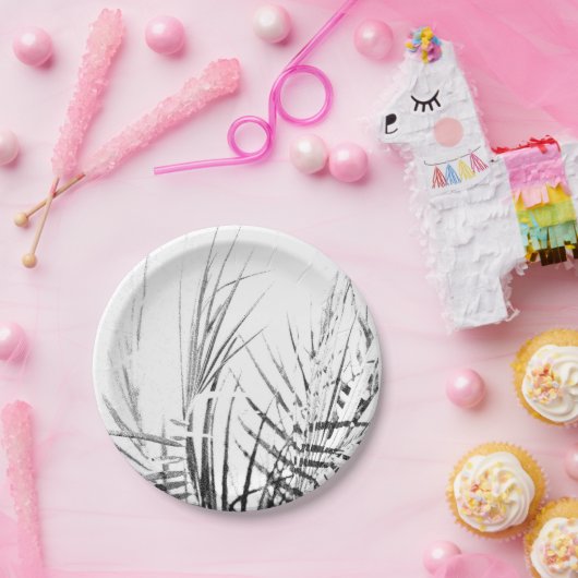 Palm Tree Leaves Minimalism Sketch Papieren Bordje (Feest)