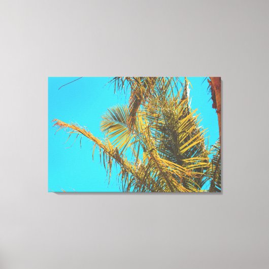 Palm Tree Leaves Turquoise Sky Canvas Afdruk (Voorkant)