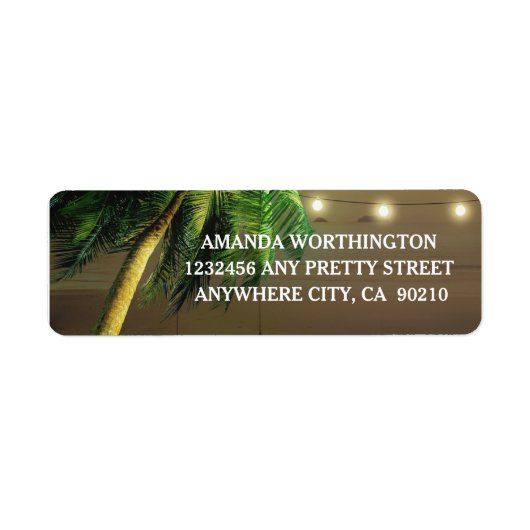 Palm Tree Lights Strand Bruiloft Adresetiketten Etiket (Voorkant)
