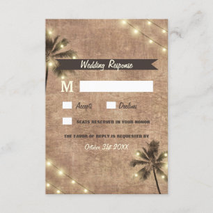 Palm Tree Lights Strand Bruiloft RSVP Kaarten Kaartje
