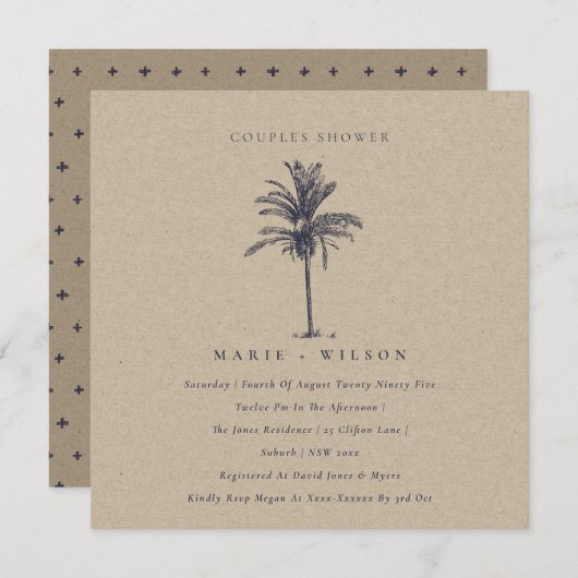 Palm Tree Marine Kraft Couples Invitation de douch (Devant / Derrière)