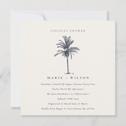 Palm Tree Marine Kraft Couples Invitation de douch (Devant)