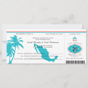 Palm Tree Mexico Boarding Pass Wedding Kaart
