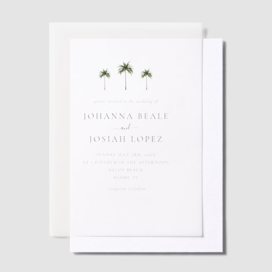 Palm Tree Minimal Elegant Huwelijk Vellum Uitnodigingen (Offset)