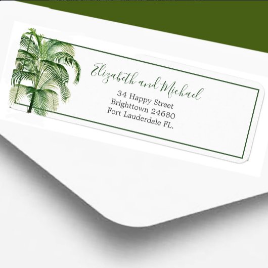 Palm Tree Modern Elegant Green Etiket