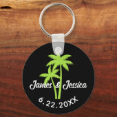 Palm Tree Naam en Datum Sjabloon Bruiloft Favor Sleutelhanger (Voorkant)