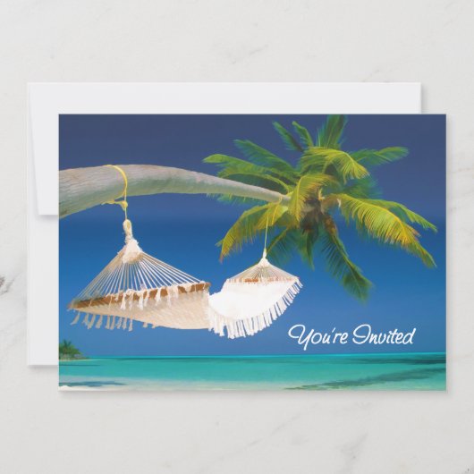 Palm Tree, Ocean & Hammock Je bent uitgenodigd Kaart (Voorkant)