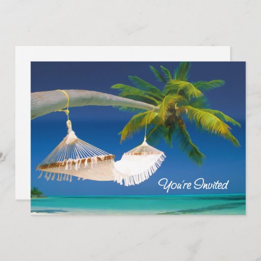 Palm Tree, Ocean & Hammock Je bent uitgenodigd Kaart (Voorkant / Achterkant)