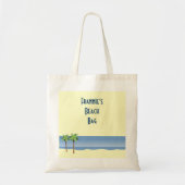Palm Tree Ocean Waves Beach Scene Custom Name Tote Bag (Voorkant)