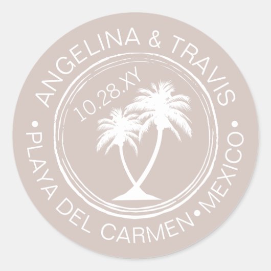 Palm Tree paspoort stempel strand trouwdatum Ronde Sticker (Voorkant)