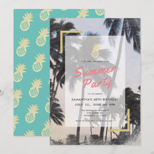 Palm Tree & Pineapple Summer Party Verjaardag voor Kaart
