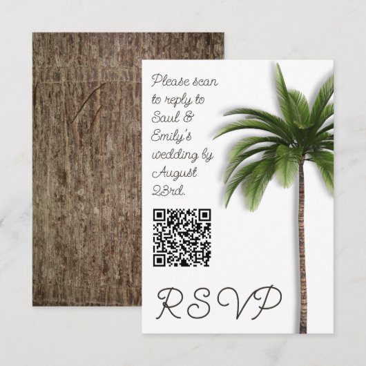Palm Tree QR-code Evenement Bruiloft RSVP Kaartje (Voorkant / Achterkant)