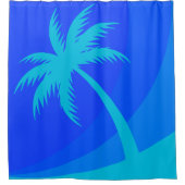 Palm Tree Retro Beach Tropisch blauw Douchegordijn (Voorkant)