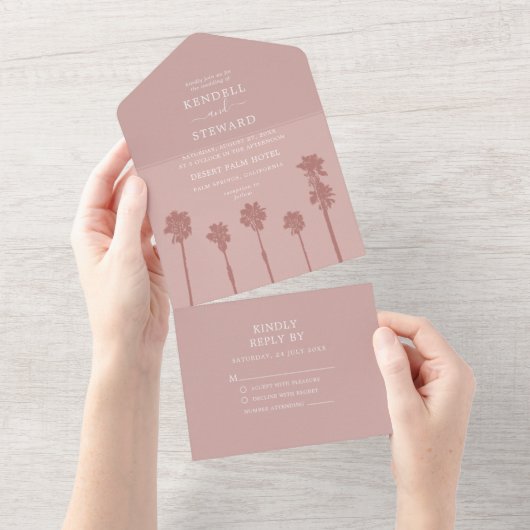 Palm Tree Romance Wedding Suite All In One Uitnodiging (Afscheurbaar)
