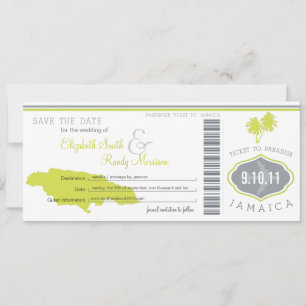 Palm Tree Save the Date Boarding Pass Jamaica