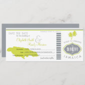Palm Tree Save the Date Boarding Pass Jamaïque (Devant / Derrière)