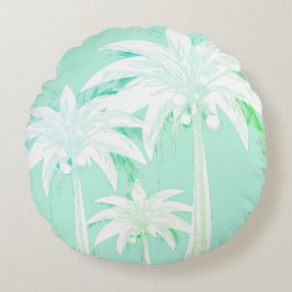 Palm Tree Seafoam Green White Tropical Beach House Rond Kussen