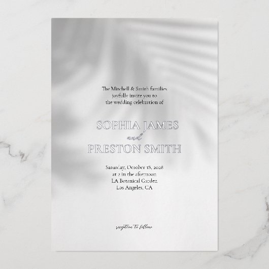 Palm Tree Shadow Mariage moderne Invitation avec h (Recto)