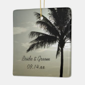 Palm Tree Silhouette Beach Weddenschap Square Keramisch Ornament (Links)