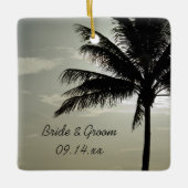 Palm Tree Silhouette Beach Weddenschap Square Keramisch Ornament (Voorkant)