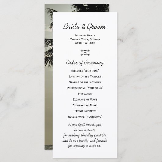 Palm Tree Silhouette Beach Wedding Programme (Devant / Derrière)