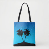 Palm Tree Silhouette, Evening Blue met sterren Draagtas (Voorkant)