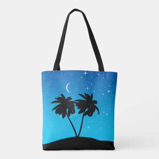 Palm Tree Silhouette, Evening Blue met sterren Draagtas (Achterkant)