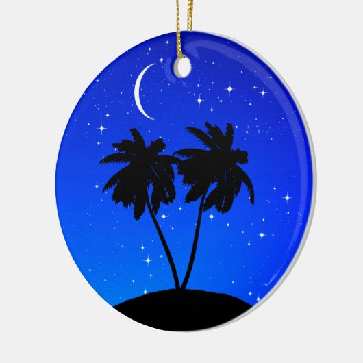 Palm Tree Silhouette, Evening Blue met sterren Keramisch Ornament (Links)