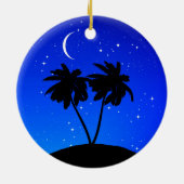 Palm Tree Silhouette, Evening Blue met sterren Keramisch Ornament (Achterkant)