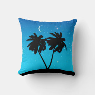 Palm Tree Silhouette, Evening Blue met sterren Kussen