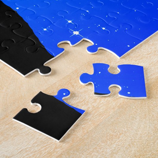 Palm Tree Silhouette, Evening Blue met sterren Legpuzzel (Zijkant)