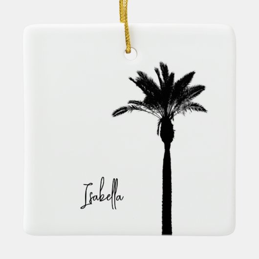 Palm Tree Silhouette NAME Travel Beach Coastal Keramisch Ornament (Voorkant)