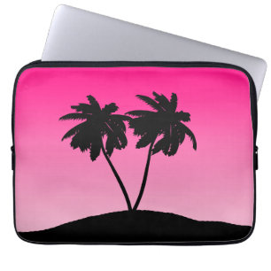 Palm Tree Silhouette op Dawn Pink Laptop Sleeve