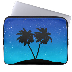 Palm Tree Silhouette op Evening Blue met sterren Laptop Sleeve