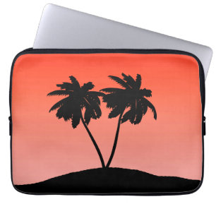 Palm Tree Silhouette op Sunset Oranje Laptop Sleeve