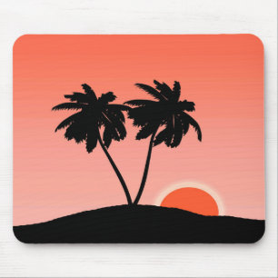 Palm Tree Silhouette op Sunset Oranje Muismat