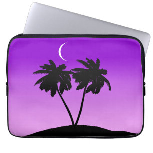 Palm Tree Silhouette op Twilight Paars Laptop Sleeve
