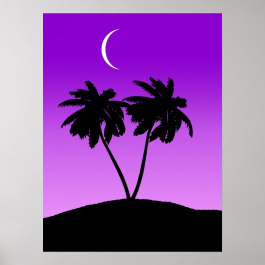 Palm Tree Silhouette op Twilight Paars Poster (Voorkant)